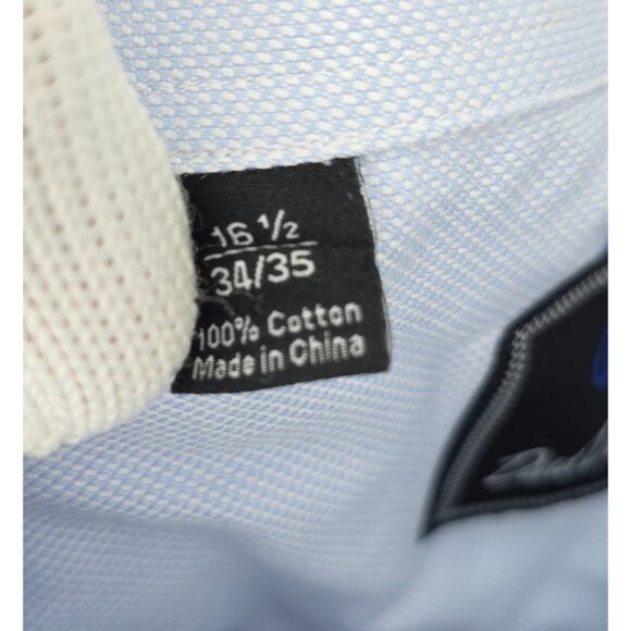 David Donahue Button Dress Shirt Mens 16.5 34/35 Blue Long Sleeve Solid Cotton - Picture 4 of 8